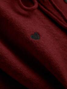 SHEIN CURVE+ 大码休闲心形刺绣系带开衫夏季/乡村/海滩度假装/沙滩装/沙滩装 - 紅色 - 查看 4