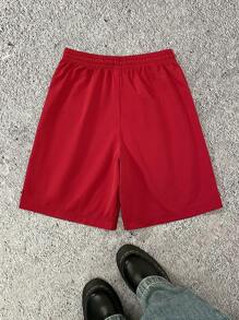 SHEIN 1 pieza Pantalones cortos casuales de estampado de cruz holgados con cordón en la cintura para adolescentes varones, para uso en verano y primavera; Ropa de niños adolescentes; Chaquetas de niños, de vuelta al colegio en primavera