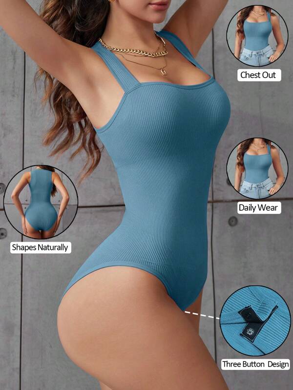 1pc Women Solid Seamless Waist Cincher Briefs Bodysuit Black Camisole Triangle Panty Shapewear Casual Tummy Control Body Shaper