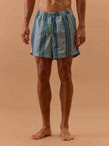 Musero Men Pattern Print Swim Shorts Spring, Summer, Holiday, Vacation, - Green - View 2