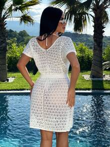 SHEIN Coprire con scollo a V in stile boho, a maglia con struttura e peplo