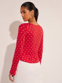 COSMINA Blusa donna a maniche lunghe con pois e nodo sulla parte anteriore