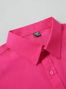 Manfinity Mode Men's Fuchsia Pink Long Sleeve Casual Business Shirt, Fall - Hot Pink - View 5
