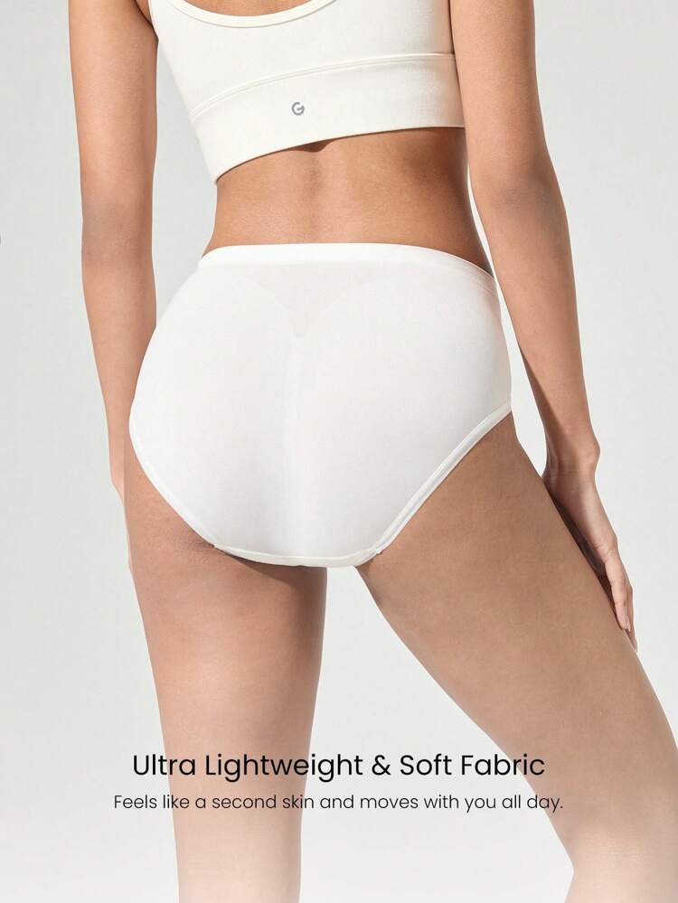 2 Packs Fresh Start Lightweight Silky Smooth Seamless Rubber Logo Mid Waist Briefs Underwear Daily Casual Wear