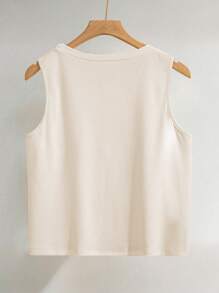 INAWLY Plus Size Solid Color Round Neck Beaded Sleeveless Elegant Tank Top, Summer - Apricot - View 2