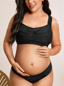 BloomMama Plus Size Maternity Nursing Bra - Camisole Style With Front Double Opening - Black - View 1