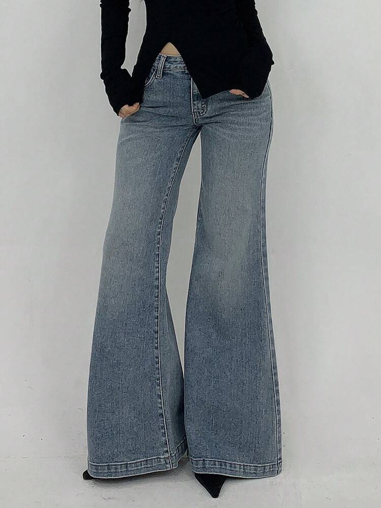 Women's Casual Fashion Street Style Bell-Bottom Jeans, Suitable For Daily Commute
