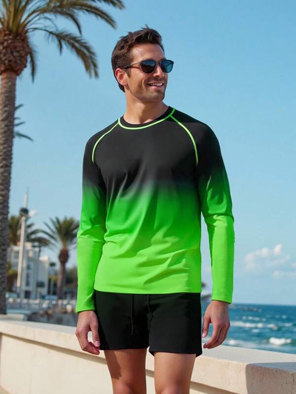Manfinity VDAYZ Men's Ombre Color Raglan Sleeve Rashguard And Swim Shorts Protection Set