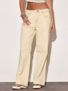MUSERA Low Rise Washed Straight Leg Denim Jeans Summer Vacation Y2k 90's Streetstyle Cool Girl Holiday Casual Concert