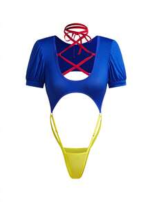 黄色和蓝色对比公主服装，性感系带内衣 - 彩色 - 查看 6