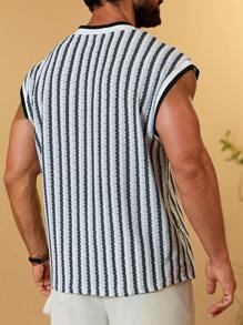Manfinity Nomadique Chaleco sin mangas de hombre casual con textura hueca y unicolor de moda con cuello redondo, adecuado para vacaciones, regalo para el novio