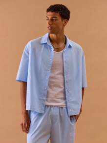 Musero Paint Splatter Short Sleeve Shirt Spring, Summer, Holiday, Vacation - Baby Blue - View 1