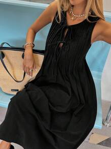 Siren Gaze 女士夏季休闲圆领系带无袖连衣裙