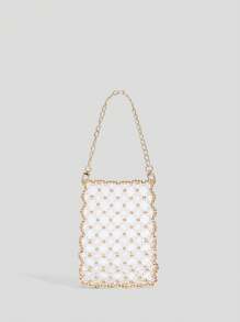 SHEIN SXY Damen Handtaschen mit oberem Griff, goldene Perlen, transparente Perlen, Perlenbestickte Tasche, modisch, elegant, schlicht, personalisiert, vielseitig, für Strand, Urlaub, Feiertage, Sommer, Meerseite, Dates, Alltag, Einkaufen, Nachmittagstee - Gold - Übersicht 4