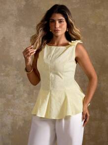 Roveilla Plus Size Women Yellow Floral Jacquard Bow Decor Camisole, For Vacation Summer Clothes Women Summer Shirts Women Summer Clothes Dress Women Clothes Women Summer Sets Butter Yellow