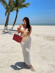 Sunnyshic Váy ngủ mùa hè hở khoét màu trơn cỡ lớn cho kỳ nghỉ thường ngày - trắng - Xem 5