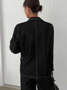 DAZY 女士宽松双色牛仔西装裤 - 深灰色 - 查看 5