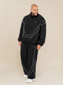EASEVO Plus Size Men's Loose Woven Long Sleeve Jacket And Pants Set - Black - View 4