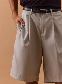 Musero Men Pleat Detail Shorts Spring, Summer, Holiday, Vacation, - Light Grey - View 5