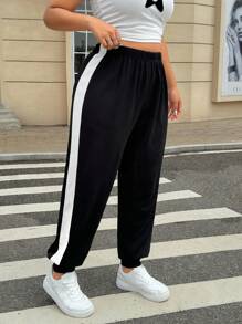 SHEIN EZwear mais Calças de treino costura lateral de contraste