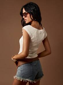 MISSGUIDED Modern Crop Elastic Square Neck Sleeveless Ribbed Tank Fitted Summer Top Festival Casual Streetwear - Apricot - View 2