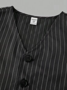 2 件儿童/青少年男孩休闲校服套装：长袖条纹衬衫、背心和长裤，绅士西装套装适合学校、花园、海滩、生日、春夏秋冬 - 黑色 - 查看 12