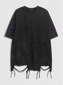 ROMWE MEN Áo thun nam tay ngắn in họa tiết bông tuyết dễ cháy phong cách Goth mùa hè, Halloween, phong cách thập niên 2000 - màu đen - Xem 2