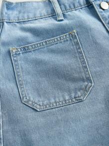 SHEIN MOD 女士纽扣前口袋休闲百搭牛仔短裤、7 月 4 日、舒适短裤、飘逸短裤、夏季、毕业短裤、商务休闲女士、女牛仔、宽松牛仔短裤、乡村音乐会、狂欢节、老钱风格女士、乡村 - 淺色水洗藍 - 查看 4