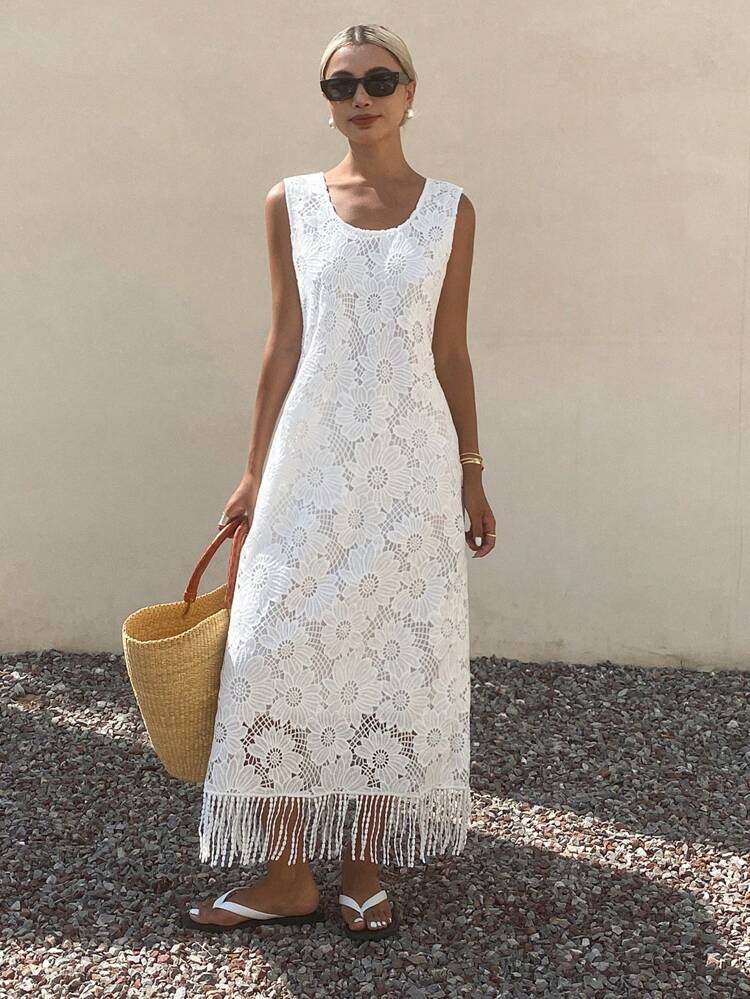 New Summer Fringed Accent Beach Vacation Dress For Women Boho