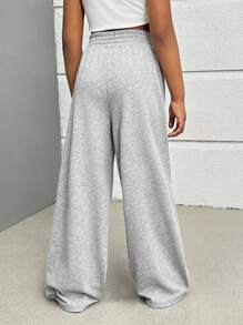 Tween Girl  Street Style Knit Solid Color Loose Straight Casual Pants - Light Grey - View 3