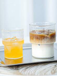 1 Pieza Taza de vidrio transparente con rayas verticales de estilo Ins, taza de vidrio a rayas, para café, jugo o leche, regalo navideño - transparente - Ver 1