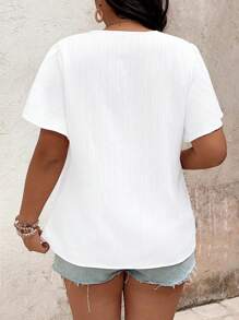 EMERY ROSE Plus Size Women Lace Patchwork Ruffled Sleeve Blouse - White - View 2