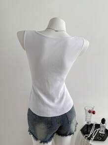 SHEIN Unity Top de punto sin mangas de color liso casual de verano - Blanco - Ver 2