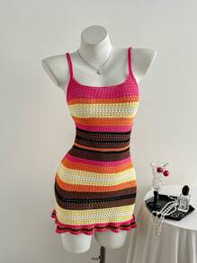 SHEIN Unity 百搭性感条纹针织连衣裙，拼色设计，适合夏季