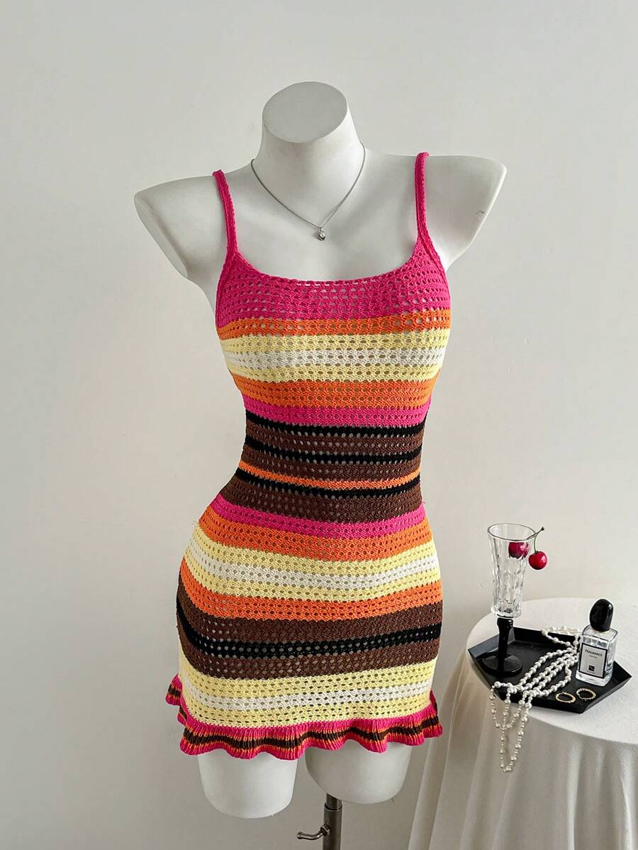 SHEIN Unity 百搭性感条纹针织连衣裙，拼色设计，适合夏季