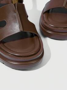 HighSole 女士时尚休闲舒适棕色圆头厚底凉鞋 - 咖啡棕 - 查看 7