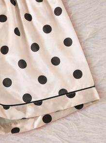 四件套情人节休闲服，适合少女穿着，包括粉色简约黑色波点印花圆领T恤、无袖吊带背心和短裤，舒适居家服。 - 卡其色 - 查看 6