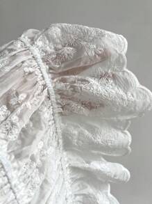 Elamini Eyelet Embroidery Pleat Tie-Up Spaghetti Strap Summer Sexy Vacation Tank Top For Women - White - View 6