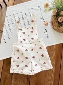Mono de flores pequeñas en caqui lindo y versátil para bebé niña