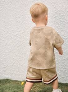 Cozy Pixies 2 pezzi/set, body neonato maschio decorativo in maglia, morbido, collo tondo, maniche corte, pullover e pantaloncini con vita elastica