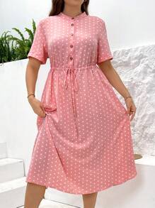 SHEIN LUNE 波尔卡圆点印花前结开襟连衣裙，假日沙滩裙