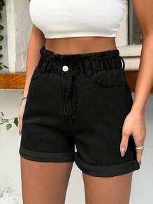 EURMUSE Quần short chi tiết 100% Cotton cứng cáp, có dây thun - màu đen - Xem 7