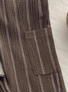 SHEIN Vintaside Kids 男婴条纹裤，百搭舒适，适合任何季节，可搭配任何款式的上衣 - 咖啡棕 - 查看 6