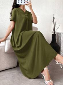 Al Najma 女士休闲纯色阿拉伯风格连衣裙 - 軍綠色 - 查看 7