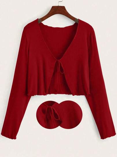 Sunspun Plus Size Women's Super Soft Ribbed Cardigan & Red Casual T-Shirt - Long-Sleeve, Simple & Comfortable For Office Commute And Daily Wear New Year