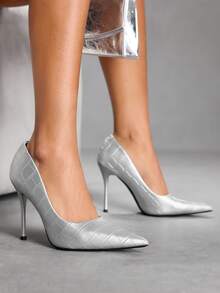 CUCCOO SZL Women's Pointed Toe Silver High Heels For Party And Occasions - Silver - View 5