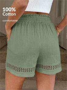 Easowa Pantalones cortos de algodón caqui con parches y cintura elástica para mujer, para primavera/verano