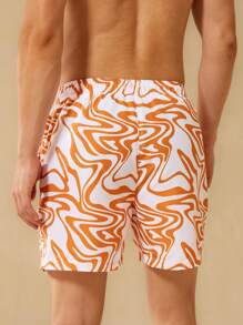 Surfspeed Men's All-Over Print Pocket Drawstring Waist Beach Shorts, Suitable For Summer, Hawaiian - Camel - View 2