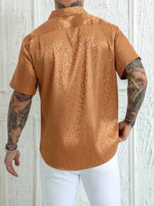 Manfinity AFTRDRK Men's Short Sleeve Jacquard Dress Shirt, Silk-Like Texture Men Cheetah Shirt Men S Cheetah Shirt Apricot Shirt For Men Men S Apricot Shirt Animal Print Men Shirt
