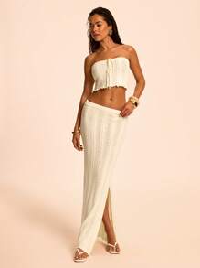 SHEIN BAE Sexy Hollow-Out Cropped Tank Top & High Waist Bodycon Mini Skirt 2 Pieces Set